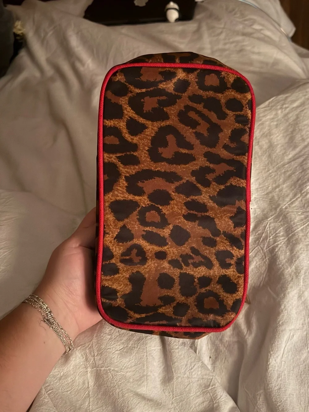 Avon Leopard Print Cosmetic Case with Red Trim